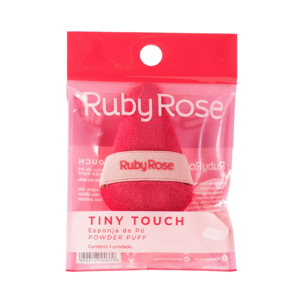 Esponja de Pó Ruby Rose Tiny Touch rosa em destaque na embalagem